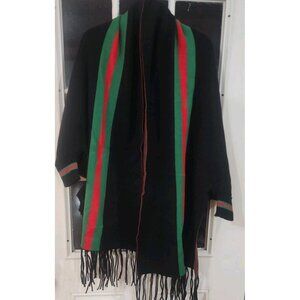 Women's Black Red Green soft cotton Blend Cape Wrap Shawl Sleeves OS poncho